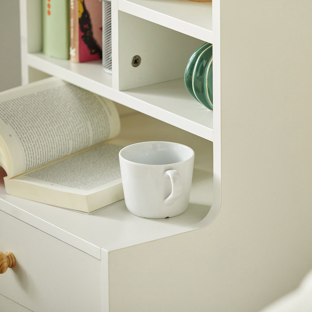 SoBuy FBT100-W Table de Chevet Moderne avec 2 Tiroirs et 5 Niches – 43×36×81 cm, Pieds en Pin, Blanc