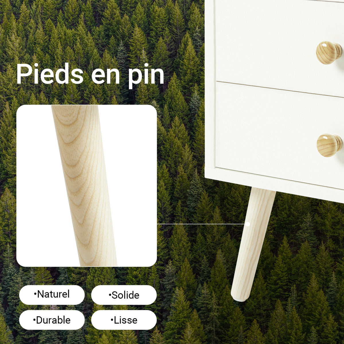 SoBuy FBT100-W Table de Chevet Moderne avec 2 Tiroirs et 5 Niches – 43×36×81 cm, Pieds en Pin, Blanc