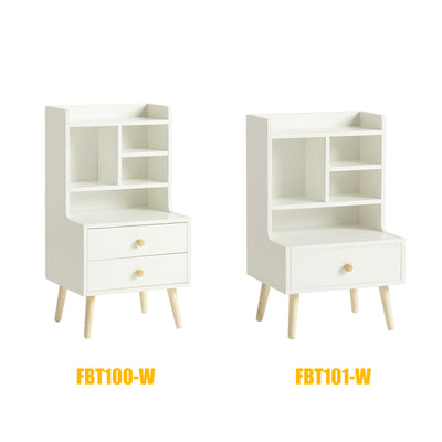 SoBuy FBT100-W Table de Chevet Moderne avec 2 Tiroirs et 5 Niches – 43×36×81 cm, Pieds en Pin, Blanc