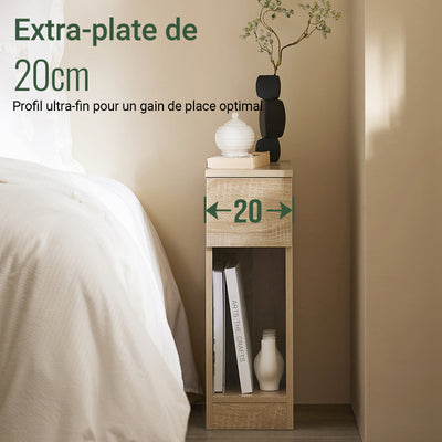 SoBuy FBT111-Nx2 Lot de 2 Tables de Chevet avec Tiroir, Gain de Place, pour Salon et Chambre, Rangement Optimisé, Design Fonctionnel – L20×P35×H60 cm, Naturel