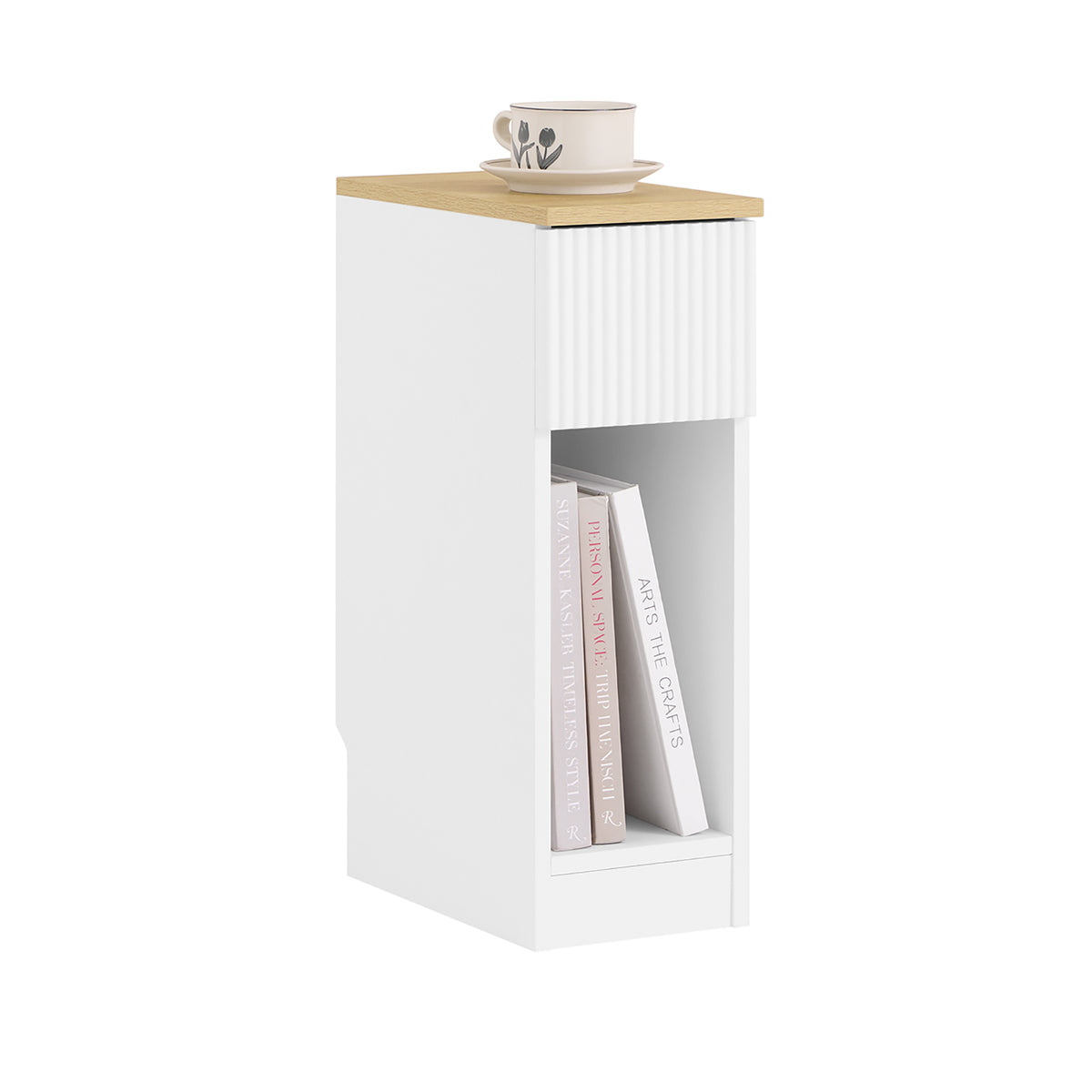 SoBuy FBT111-W Table de chevet étroite 20 cm avec tiroir design et étagère – Table de nuit slim blanche