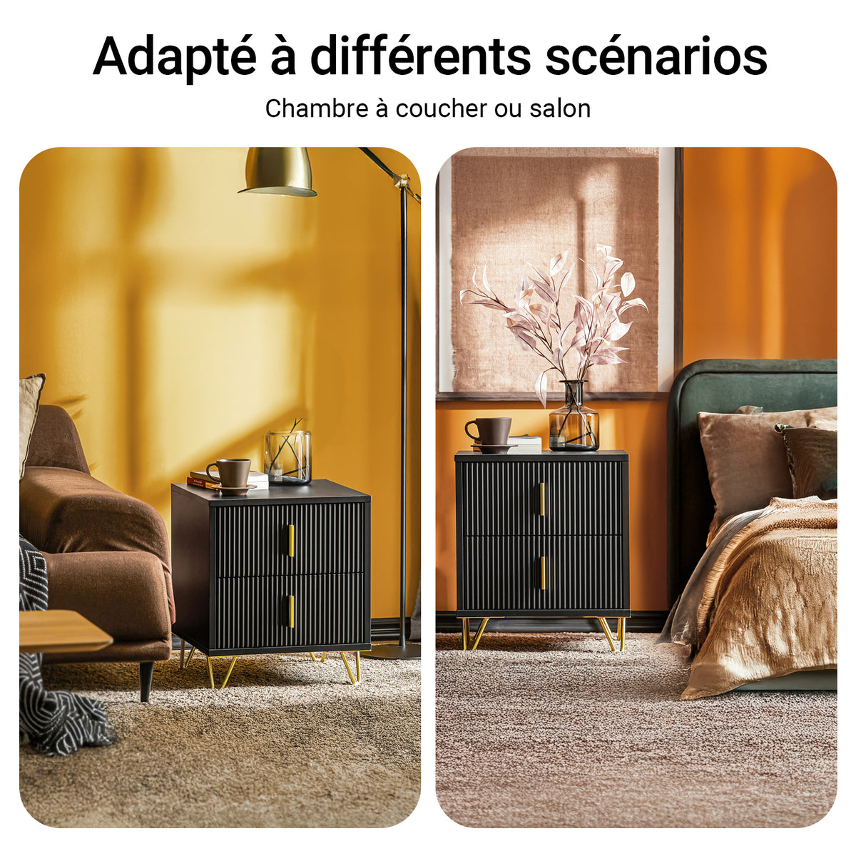 SoBuy FBT115-SCH Table de Chevet - Table de Nuit avec 2 tiroirs, Table d'appoint pour Chambre à Coucher - Meuble de Rangement Moderne, Noir, L40 x P40 x H47 cm