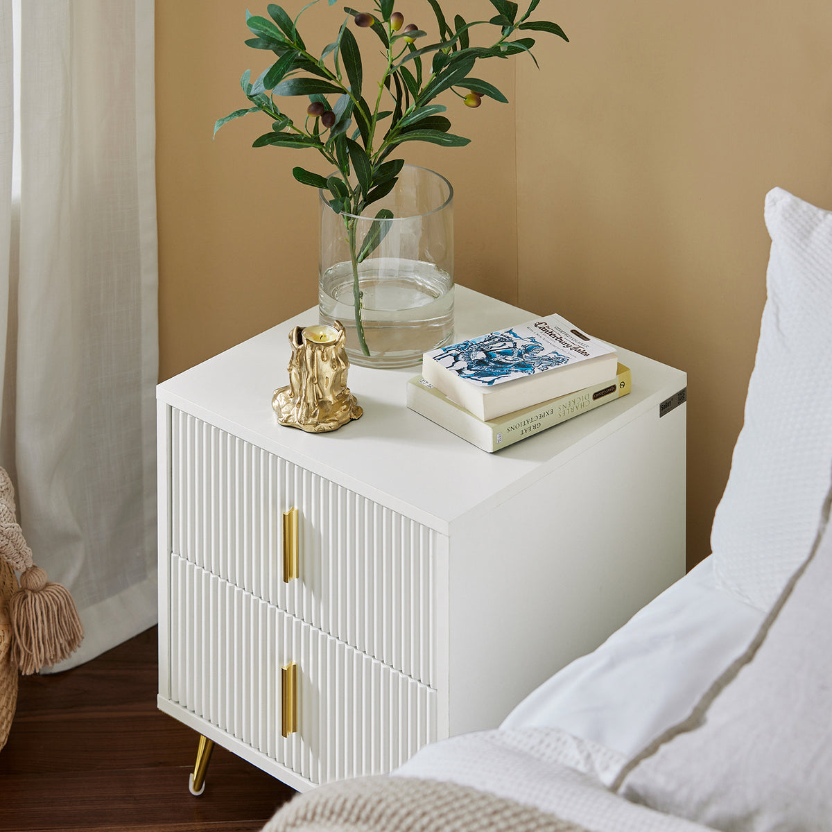 SoBuy FBT115-Wx2 Lot de 2 Table de Chevet - Table de Nuit avec 2 tiroirs, Table d'appoint pour Chambre à Coucher - Meuble de Rangement Moderne, Blanc L40 x P40 x H47 cm