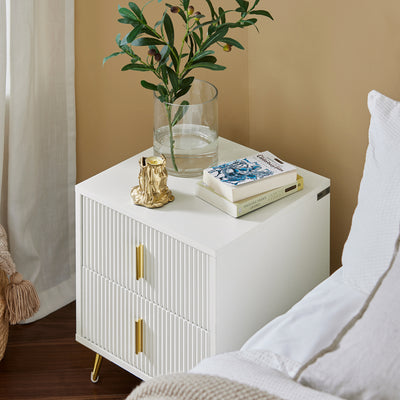 SoBuy FBT115-Wx2 Lot de 2 Table de Chevet - Table de Nuit avec 2 tiroirs, Table d'appoint pour Chambre à Coucher - Meuble de Rangement Moderne, Blanc L40 x P40 x H47 cm