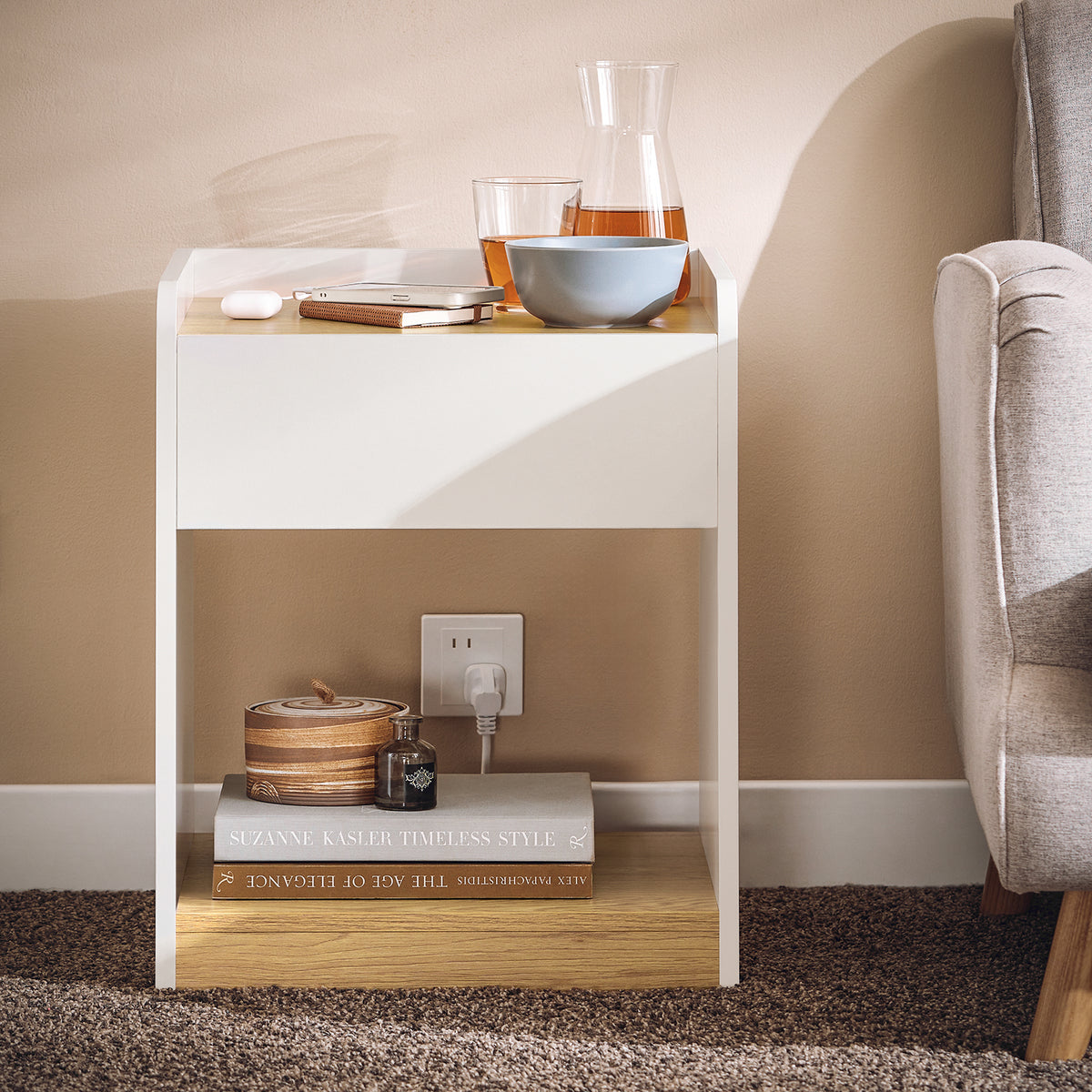 SoBuy FBT128-WN Table de Chevet, Table de Nuit, Table d'Appoint, Bout de Canapé avec 1 Tiroir pour Salon, Chambre