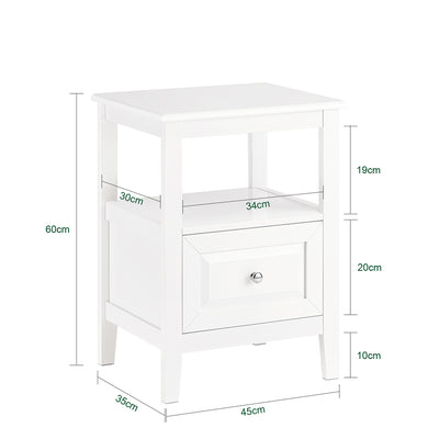 SoBuy FBT131-W Table de Chevet, Table d'Appoint, Bout de Canapé avec 1 Tiroir, Table de Nuit Convient pour Tout Lit et Toute Chambre, Blanc, 45 x 35 x 60 cm