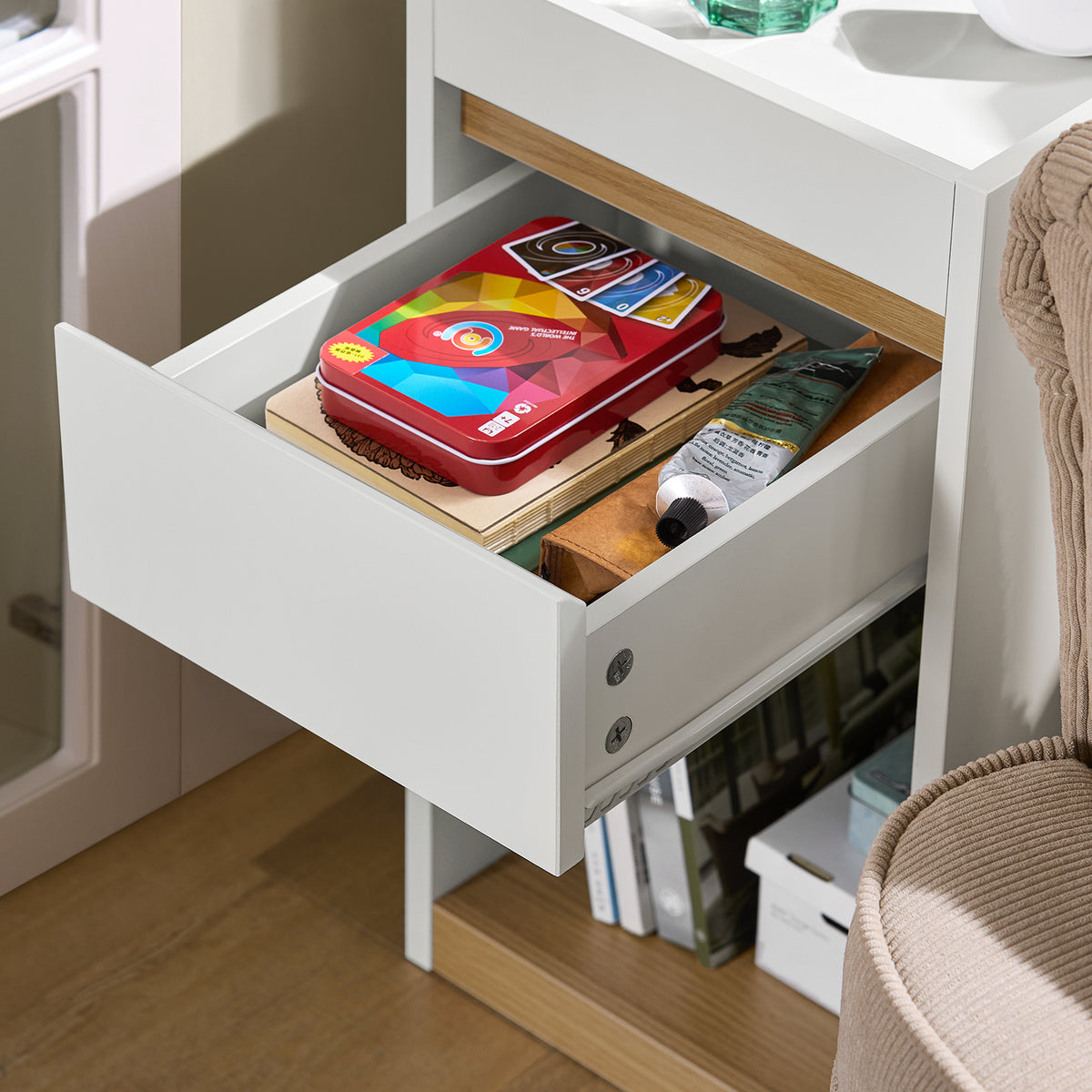 SoBuy FBT137-W Table de Chevet avec tiroir Table de Nuit Bout de canapé Table d'appoint Table Téléphone Table de Café