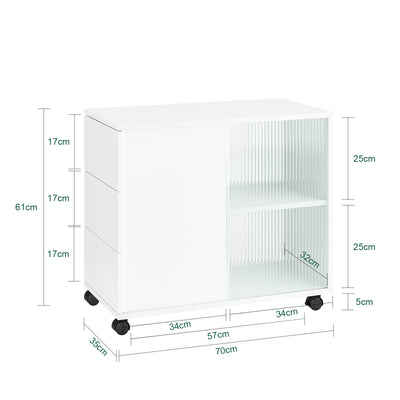 SoBuy FBT141-W Bout de Canapé, Table d'appoint Roulante, Table Basse, Table à Café avec 3 Tiroir, pour Salon, Bureau, Chambre