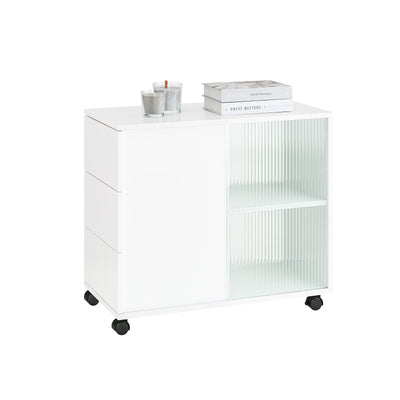 SoBuy FBT141-W Bout de Canapé, Table d'appoint Roulante, Table Basse, Table à Café avec 3 Tiroir, pour Salon, Bureau, Chambre