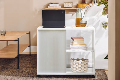 SoBuy FBT141-W Bout de Canapé, Table d'appoint Roulante, Table Basse, Table à Café avec 3 Tiroir, pour Salon, Bureau, Chambre