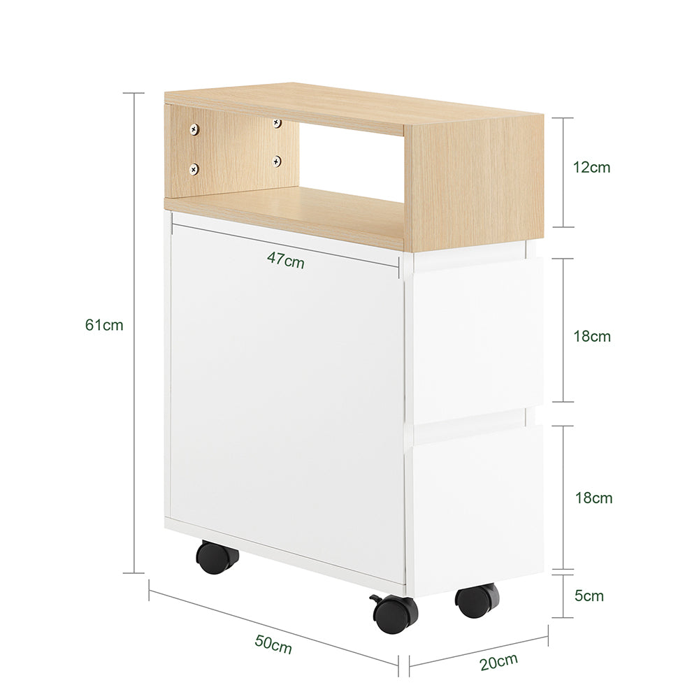 SoBuy FBT155-WN Bout de Canapé sur roulettes Table de Chevet Table de Nuit Table d'Appoint