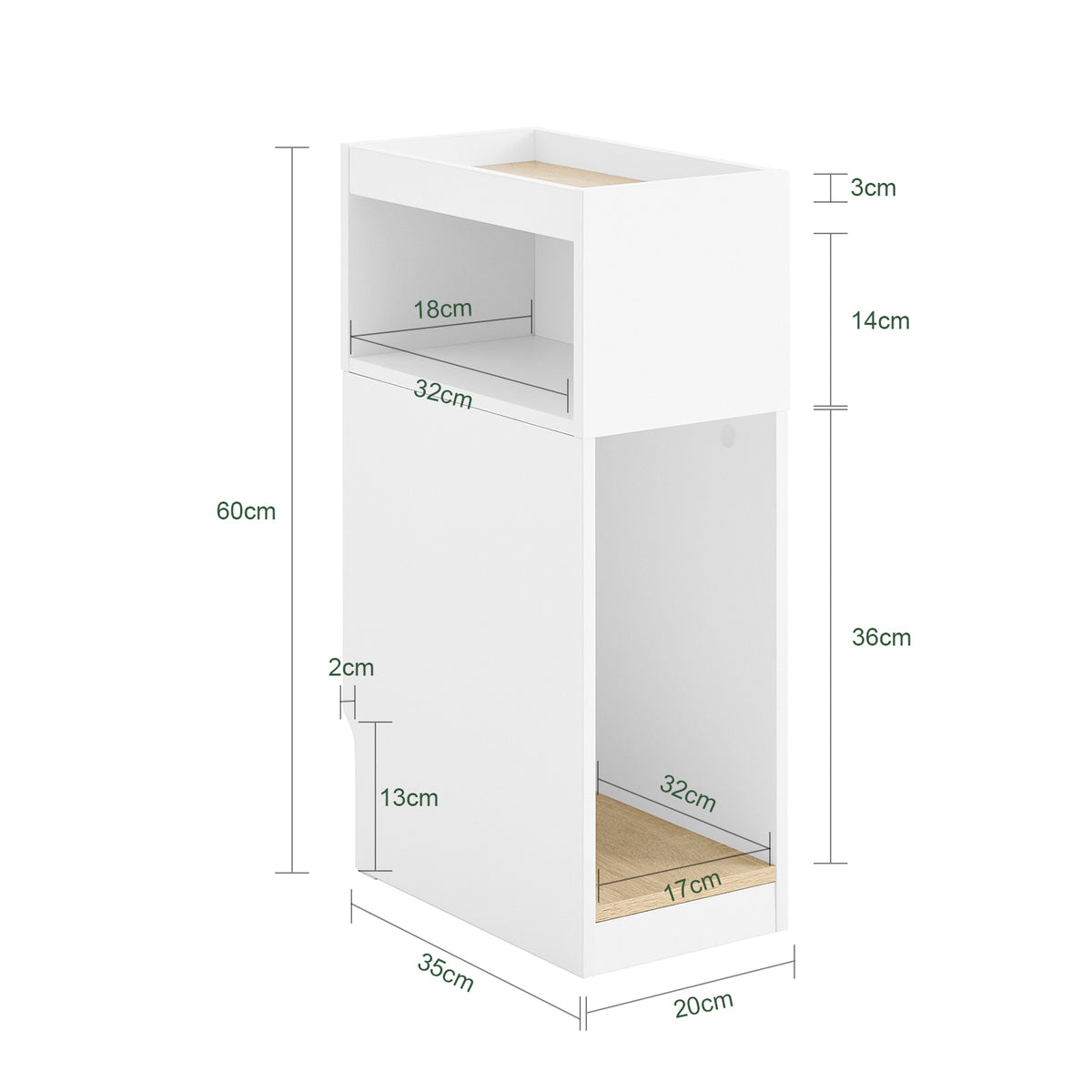 SoBuy FBT171-WN Table de Chevet Étroit, Table de Nuit avec Tiroir et Étagère, Meuble d 'appoint Moderne pour Chambre et Salon, Blanc, 20 x 35 x 60 cm