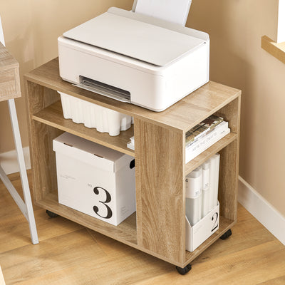 SoBuy FBT34-N Table d’Appoint avec Roulettes et 2 Niveaux, Mobile, Rangement Optimisé, Design Fonctionnel, Usage Quotidien, Pratique – L70×P35×H60 cm, Naturel
