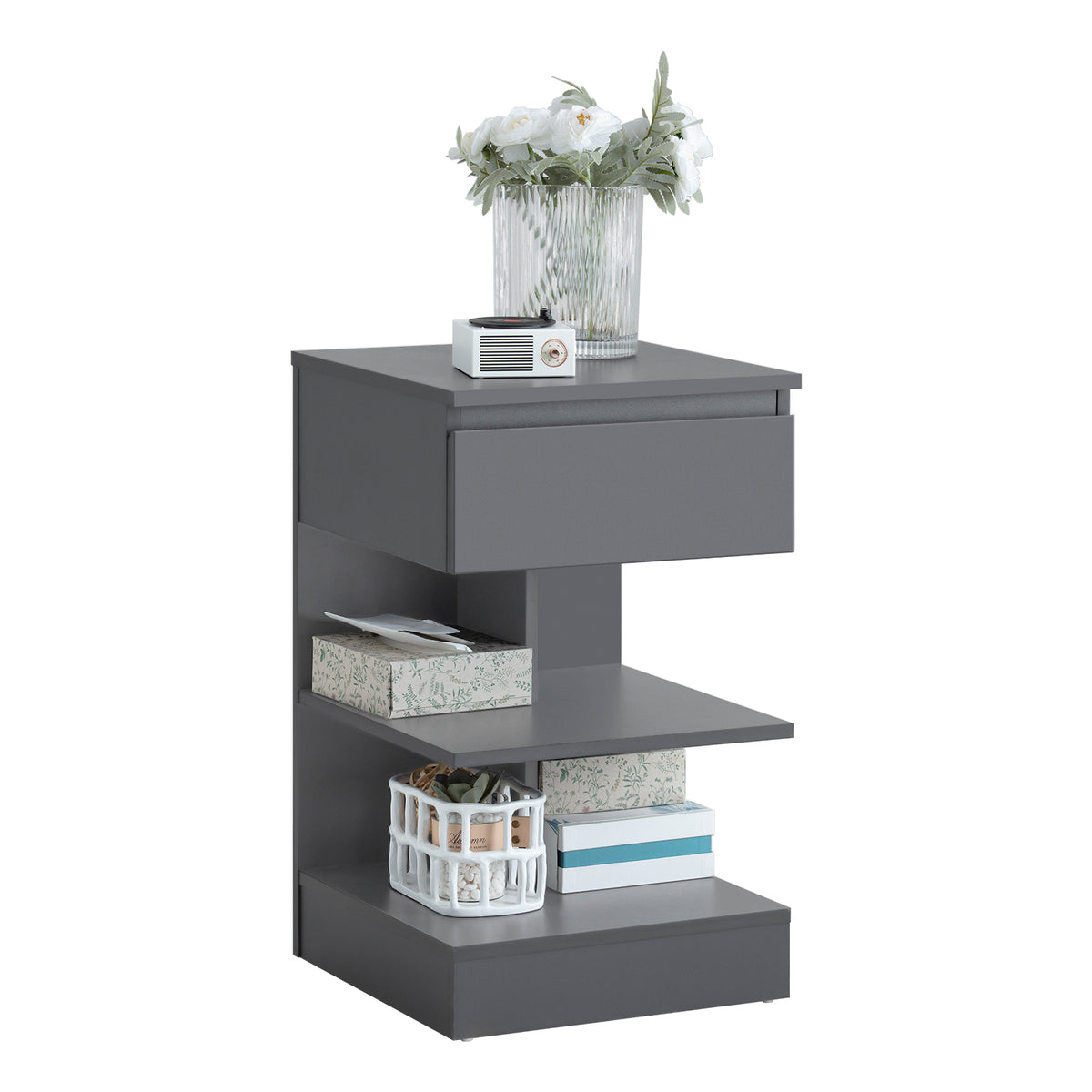SoBuy FBT49-HG Table de Chevet - Table de Nuit avec 1 tiroir et 2 étagères, Table d'appoint pour Chambre à Coucher - Meuble d