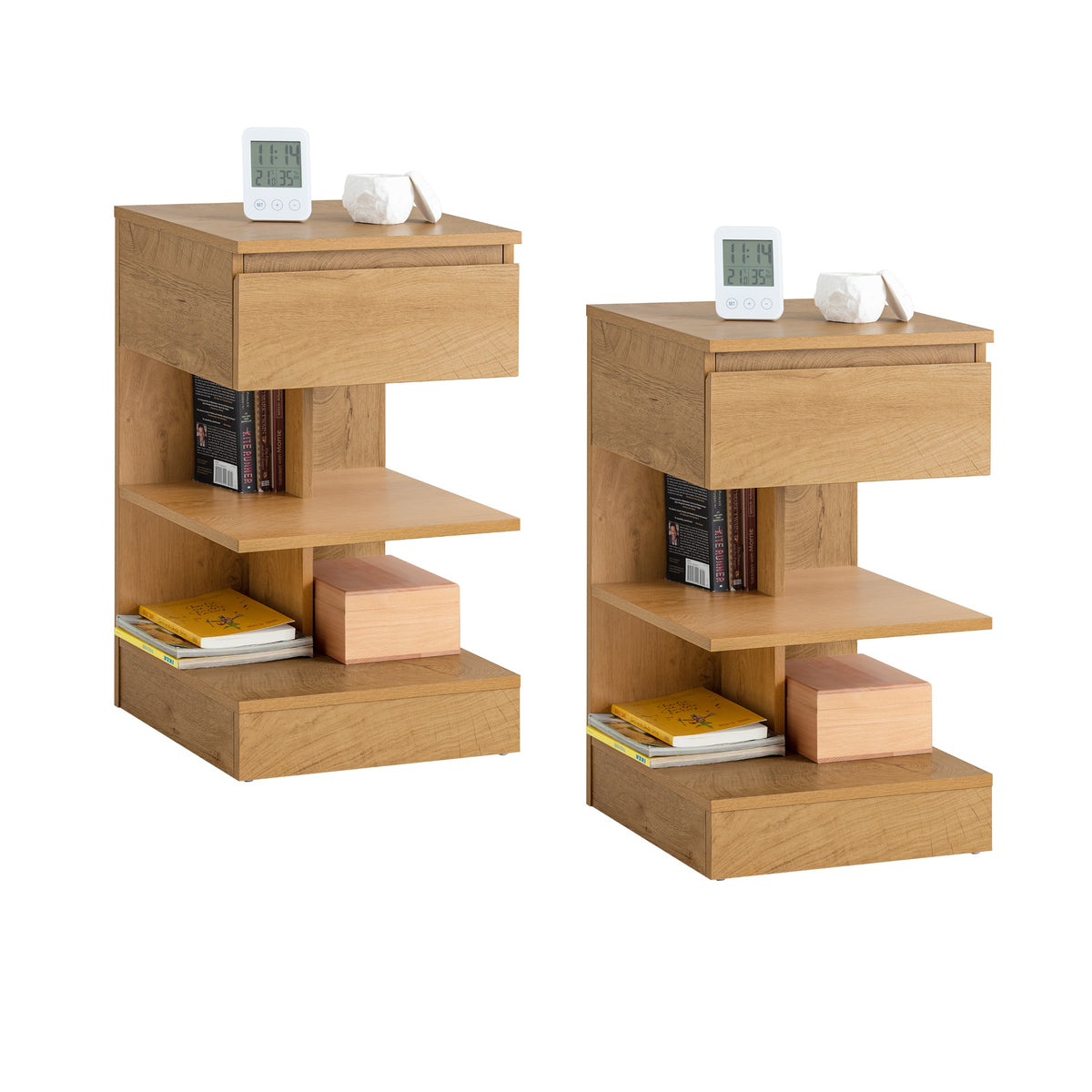SoBuy FBT49-Nx2 Lot de 2 Table de Chevet - Table de Nuit avec 1 tiroir et 2 étagères, Table d'appoint pour Chambre à Coucher 