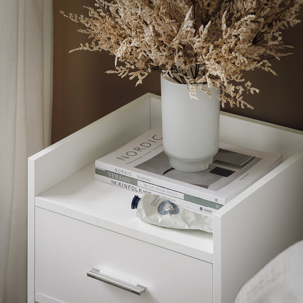 SoBuy FBT66-W Table de Chevet Table de Nuit Bout de Canapé avec 1 Tiroir 1 Niche Blanc