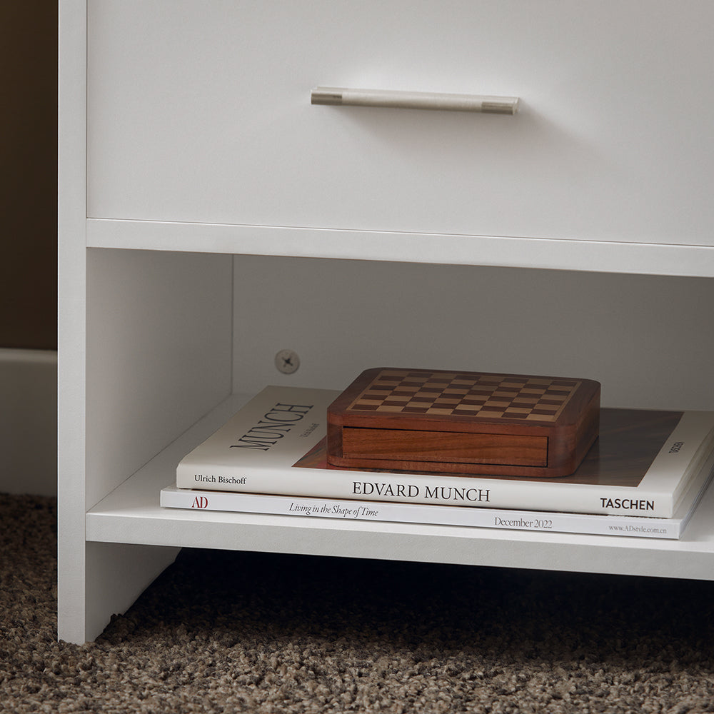 SoBuy FBT66-W Table de Chevet Table de Nuit Bout de Canapé avec 1 Tiroir 1 Niche Blanc