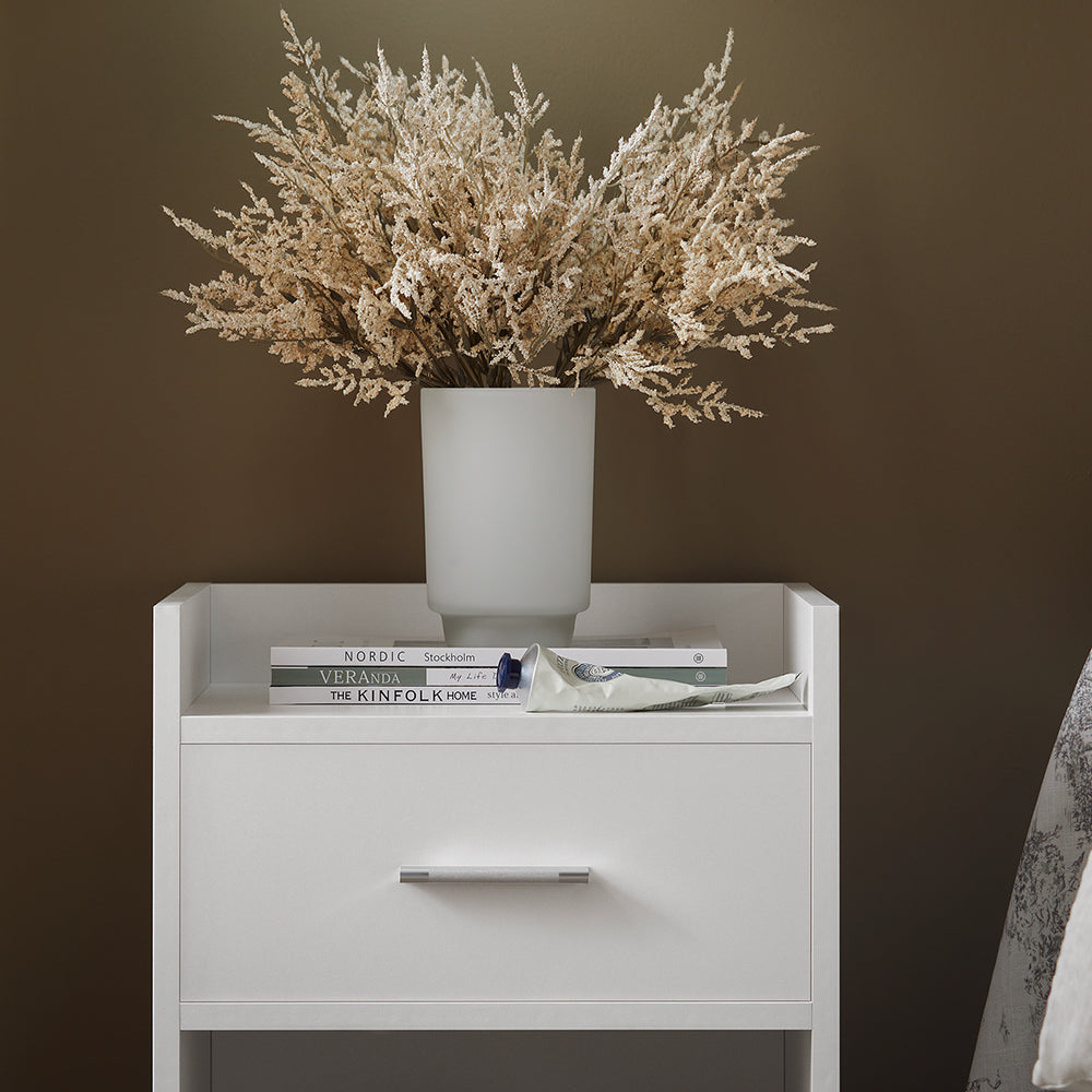 SoBuy FBT66-W Table de Chevet Table de Nuit Bout de Canapé avec 1 Tiroir 1 Niche Blanc