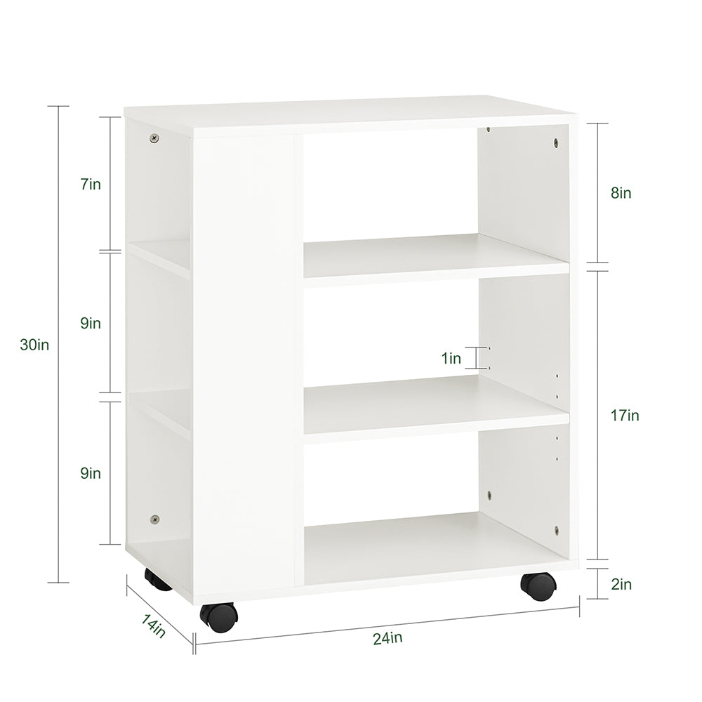 SoBuy FBT68-W Bout de Canapé Table Roulante avec Étagères de Rangement Bibliothèque à roulettes