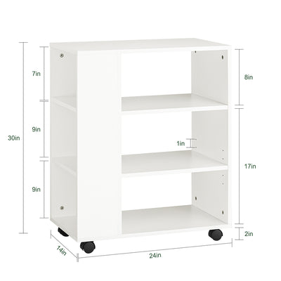 SoBuy FBT68-W Bout de Canapé Table Roulante avec Étagères de Rangement Bibliothèque à roulettes