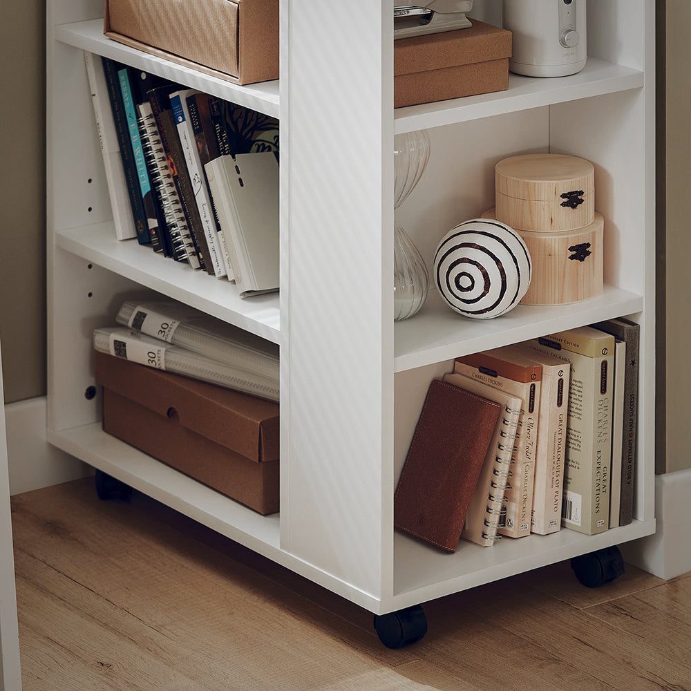 SoBuy FBT68-W Bout de Canapé Table Roulante avec Étagères de Rangement Bibliothèque à roulettes