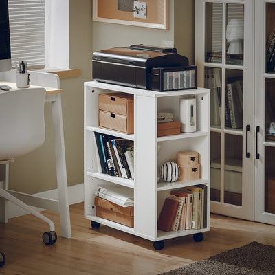 SoBuy FBT68-W Bout de Canapé Table Roulante avec Étagères de Rangement Bibliothèque à roulettes