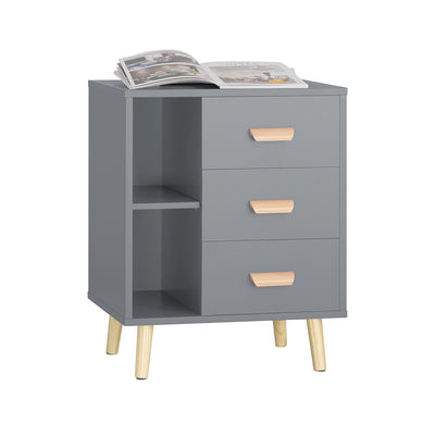 SoBuy FBT95-HG Table d’Appoint Bout de Canapé Table de Chevet Table de Nuit avec 3 tiroirs et 2 étagères de rangement