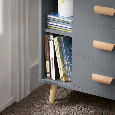 SoBuy FBT95-HG Table d’Appoint Bout de Canapé Table de Chevet Table de Nuit avec 3 tiroirs et 2 étagères de rangement