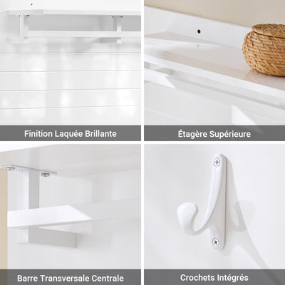SoBuy FHK36-W Porte-Manteau Mural avec Étagère et 4 Crochets – 100×20×70 cm, Charge 21 kg, MDF E1, Blanc