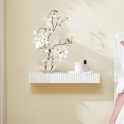SoBuy FHK38-W Étagère Murale Flottante avec Tiroir et LED – L60 × P20 × H8 cm, Blanc