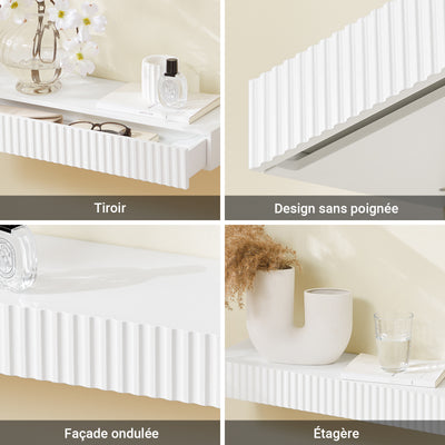SoBuy FHK38-W Étagère Murale Flottante avec Tiroir et LED – L60 × P20 × H8 cm, Blanc
