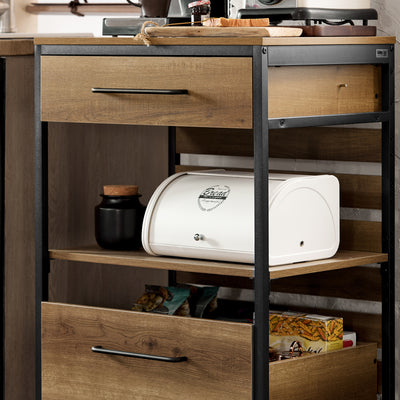 SoBuy FKW118-PF Desserte de Cuisine à roulettes – Chariot de Rangement avec 2 Tiroirs et Étagère, Petit Meuble Cuisine Bas Industriel en Acier, 60x45x90cm