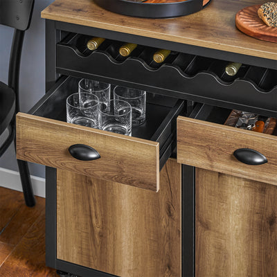 SoBuy FKW122-SCH Desserte de Cuisine à roulettes Chariot de Cuisine, 1 Porte-Bouteilles, 2 Tiroirs et 2 Portes