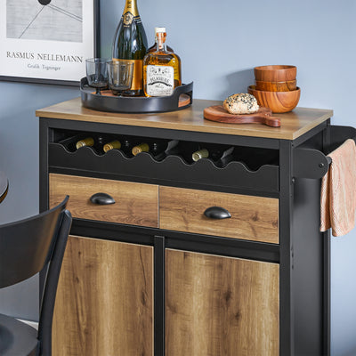 SoBuy FKW122-SCH Desserte de Cuisine à roulettes Chariot de Cuisine, 1 Porte-Bouteilles, 2 Tiroirs et 2 Portes