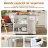 SoBuy FKW128-II-ST Chariot de Cuisine avec Tiroirs et Plan Rabattable – Îlot Pliable, Rangement – 107×71×91 cm, Blanc