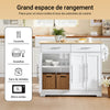 SoBuy FKW129-WN Îlot Central de Cuisine sur Roulettes, Plan Extensible 44→69cm, 2 Tiroirs & 2 Portes, Étagères Réglables, Chariot Mobile – 113x91cm, Blanc