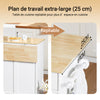 SoBuy FKW129-WN Îlot Central de Cuisine sur Roulettes, Plan Extensible 44→69cm, 2 Tiroirs & 2 Portes, Étagères Réglables, Chariot Mobile – 113x91cm, Blanc