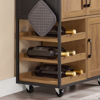 SoBuy FKW134-N Desserte de cuisine à roulettes 67 cm avec tiroir, casier à vin et crochets – Style industriel bois et métal