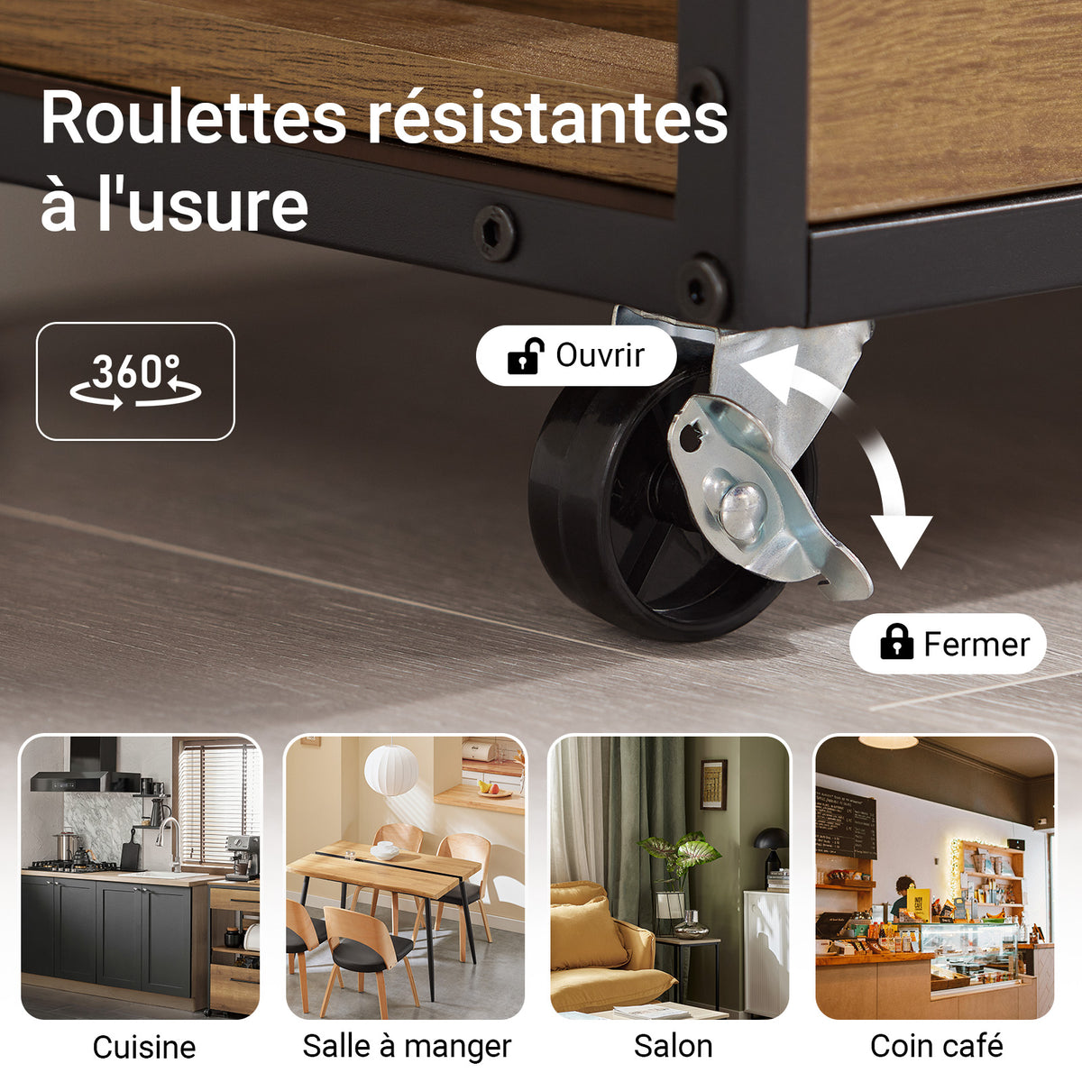 SoBuy FKW134-N Desserte de cuisine à roulettes 67 cm avec tiroir, casier à vin et crochets – Style industriel bois et métal
