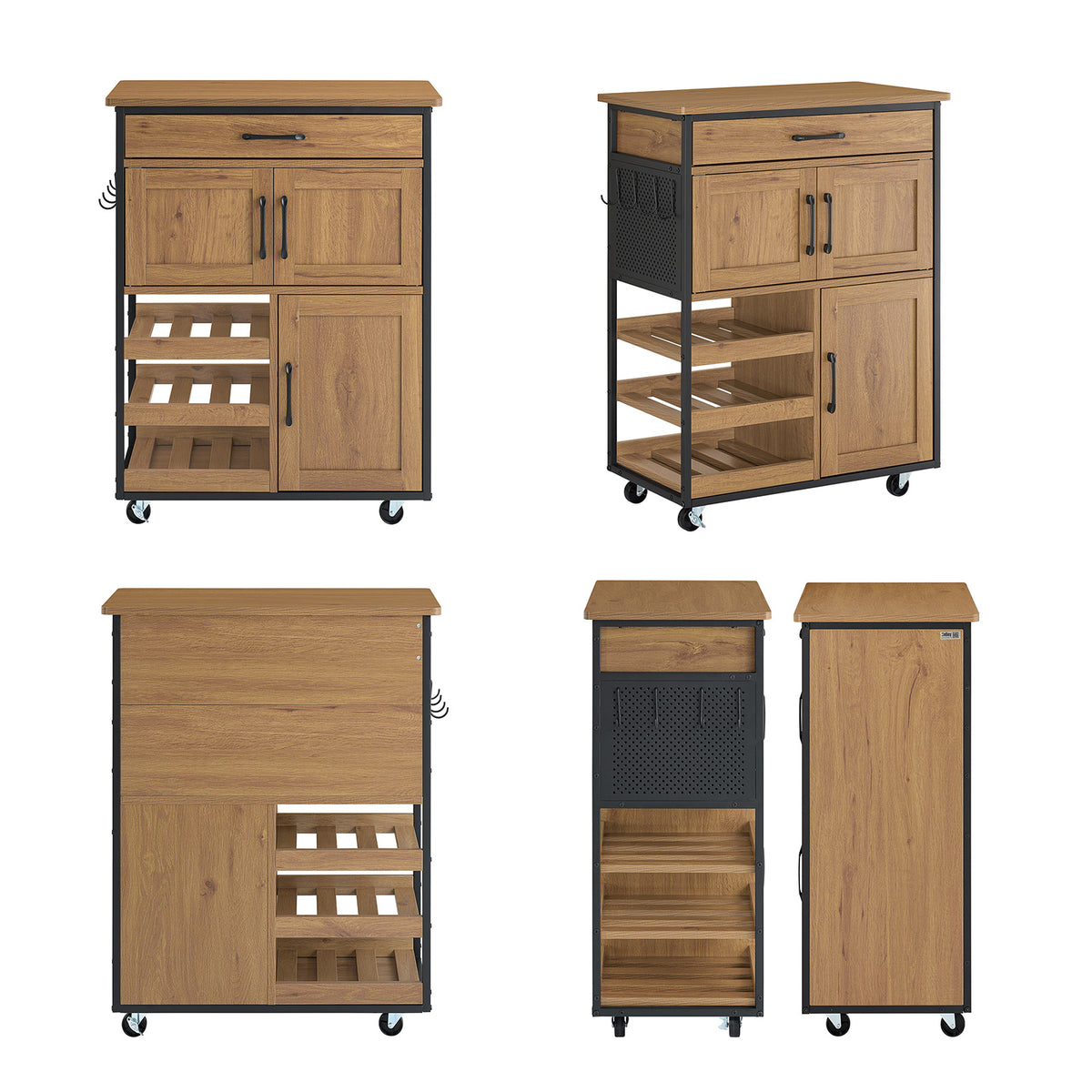 SoBuy FKW134-N Desserte de cuisine à roulettes 67 cm avec tiroir, casier à vin et crochets – Style industriel bois et métal