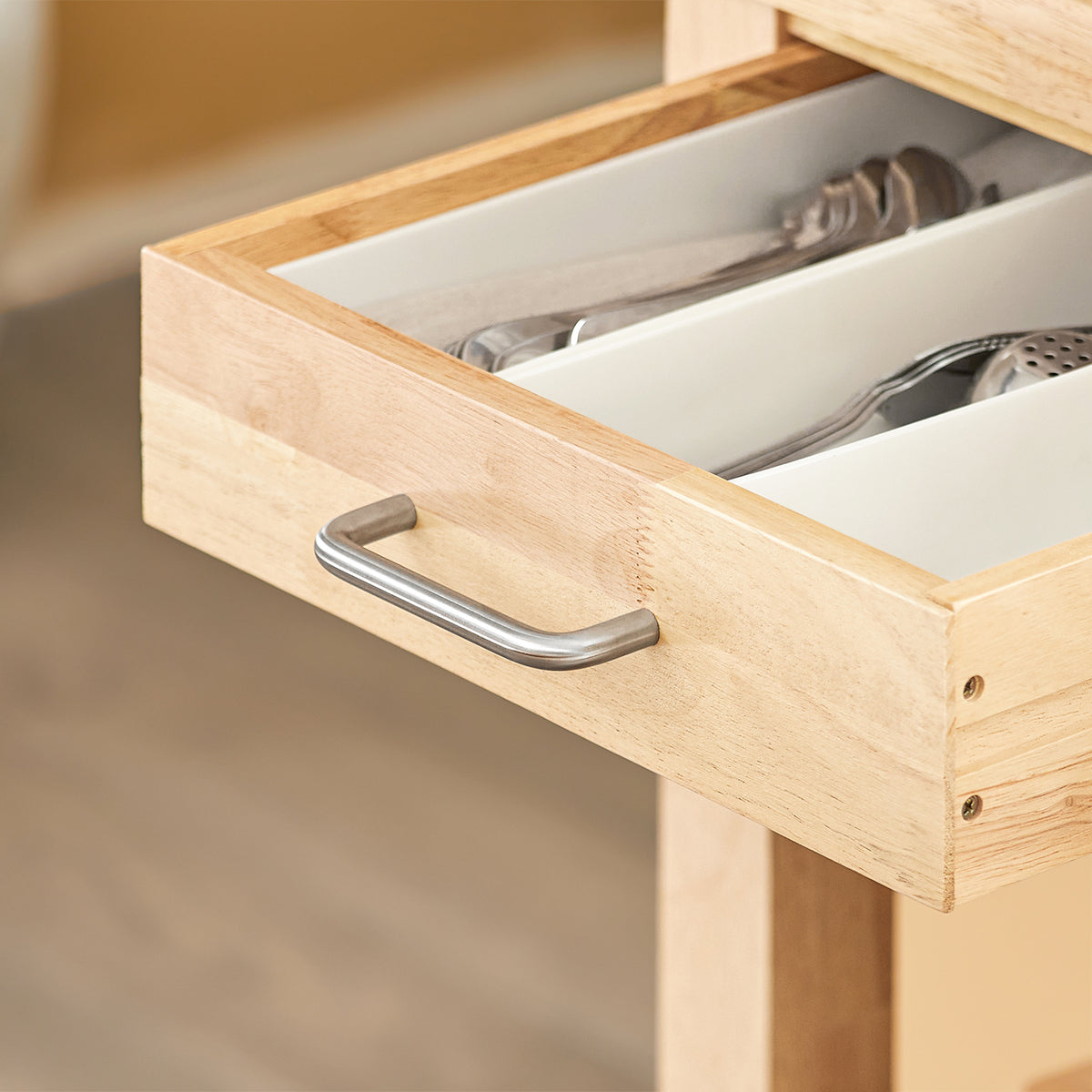 SoBuy FKW24-II-N Desserte de Cuisine 80 × 40 × 90 cm, 2 Tiroirs et 2 Étagères – Hévéa Massif Vernis