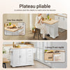 SoBuy FKW41-II-WN Îlot central de cuisine avec rangement et plan de travail extensible – desserte de cuisine à roulettes, meuble de cuisine multifonction, blanc, 130 × 91 × (46–71) cm