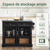 SoBuy FKW71-II-SCH Îlot Central de Cuisine sur Roulettes, Plan Extensible 46→71cm, 2 Tiroirs, Étagères Réglables, Charge 100kg – 115x46x92cm, Noir