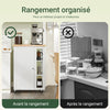 SoBuy FKW75-WN Desserte de Cuisine à Roulettes avec Placard et Étagère Latérale 3 Niveaux – Blanc/Naturel, 60 × 40 × 92 cm