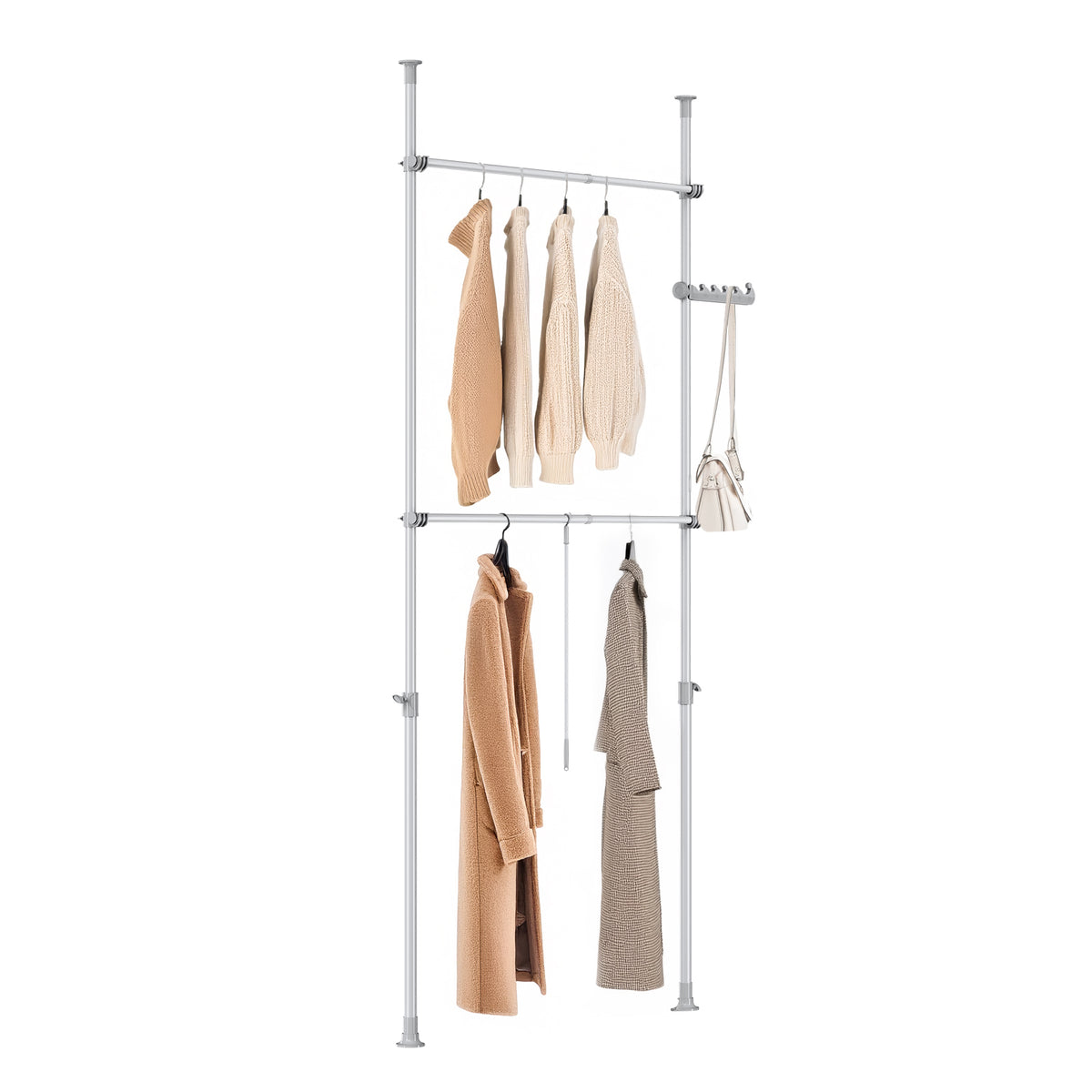 SoBuy FRG109-II-HG Tringle à Vêtements Télescopique, Portant à Vêtements Robuste, Penderie Ouverte Réglable avec Barres de Su