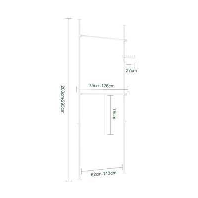 SoBuy FRG109-II-W Tringle à Vêtements Télescopique, Portant à Vêtements Robuste, Penderie Ouverte Réglable avec Barres de Suspension pour Chambre, Dressing, Blanc