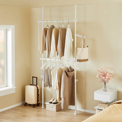 SoBuy FRG109-II-W Tringle à Vêtements Télescopique, Portant à Vêtements Robuste, Penderie Ouverte Réglable avec Barres de Suspension pour Chambre, Dressing, Blanc