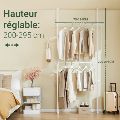 SoBuy FRG109-II-W Tringle à Vêtements Télescopique, Portant à Vêtements Robuste, Penderie Ouverte Réglable avec Barres de Suspension pour Chambre, Dressing, Blanc