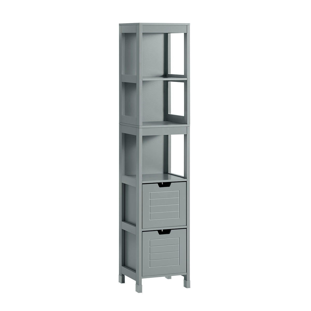 SoBuy FRG126-SG Meuble Colonne Salle de Bain Meuble de Rangement avec 4 Étagères et 2 Tiroirs Modulables Petit Salle de Bain 