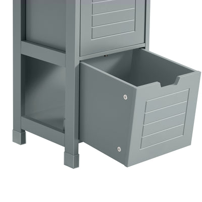 SoBuy FRG126-SG Colonne Salle de Bain avec 4 Étagères et 2 Tiroirs, Gain de Place, pour Salle de Bain et WC, Usage Quotidien – L30×P30×H140 cm, Bois, Gris Clair